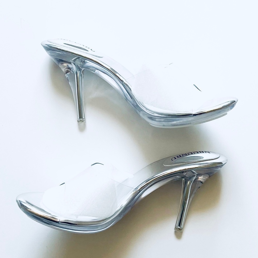 NBUUNBU Silver Clear Heels / Fitness Competition Dress Shoes Transparent Heel 39 - Picture 3 of 8